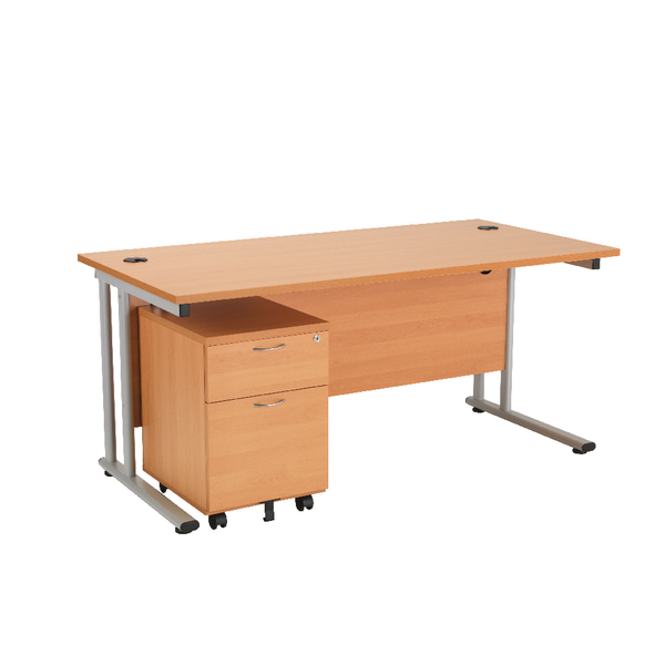 Stuff4offices First Rectangular Desk Silver Leg And Pedestal Bundle 1600 2 Drawer Under Beech