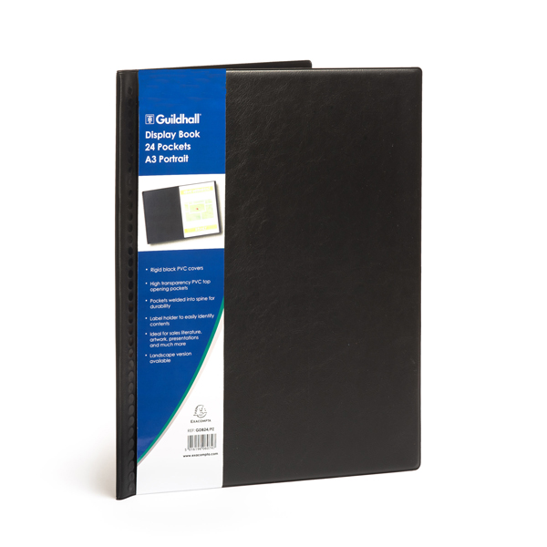 Sos Stroud Office Supplies Limited Display Books Guildhall Black Display Book 24 Pockets A3 Portrait Gdb24 P