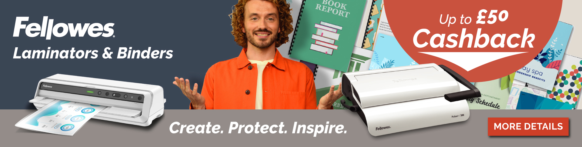 Up to £50 Cashback on Fellowes Binders & Lami Banner Image