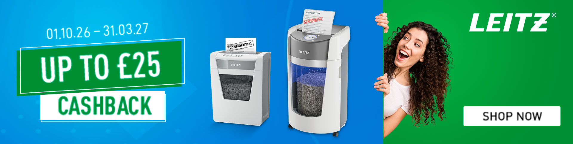 Up to £25 Cashback on Leitz Shredders! Banner Image