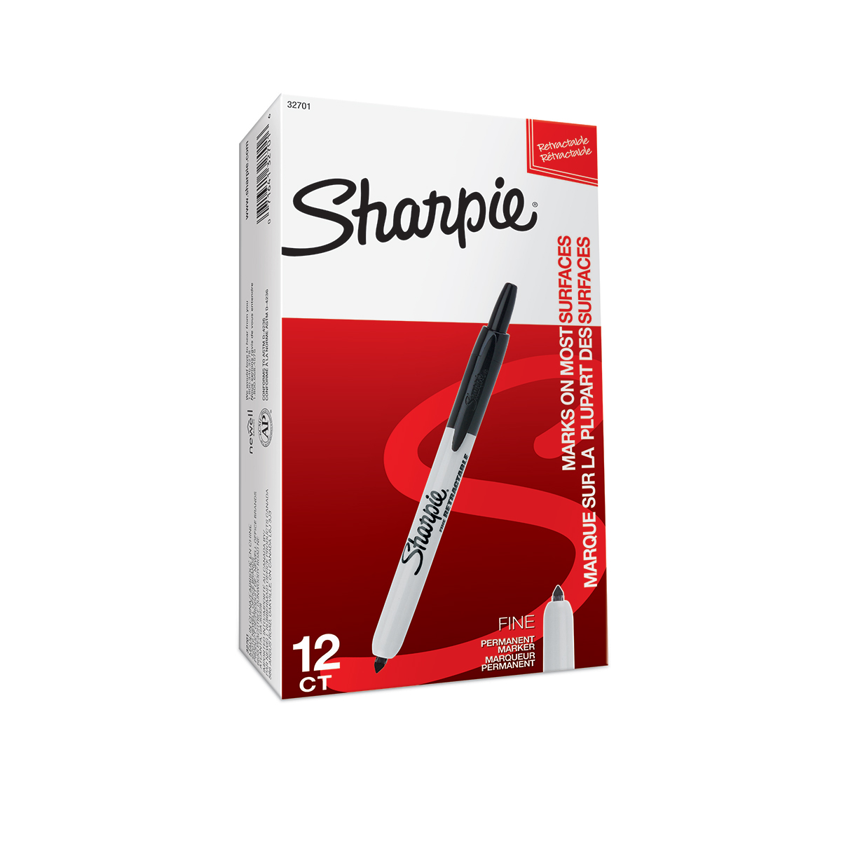 sharpie Marqueurs permanents Sharpie Sharpie Fine Rétractable Noir - 12 / Paquet