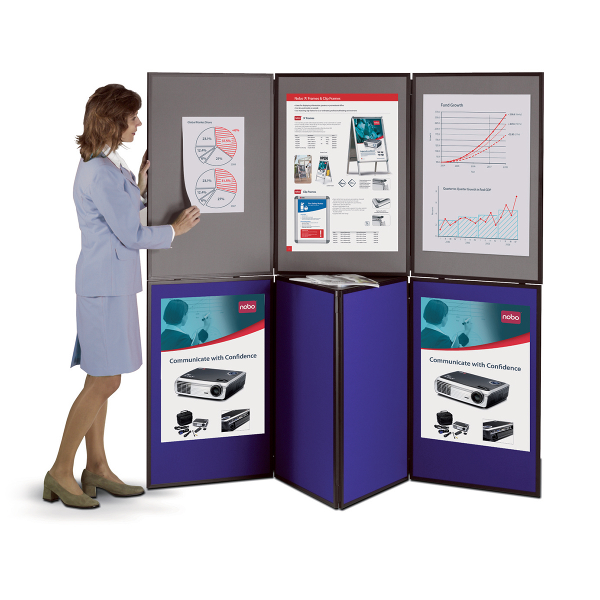 Nobo Showboard 7 Panel Display Blue and Grey 1901080