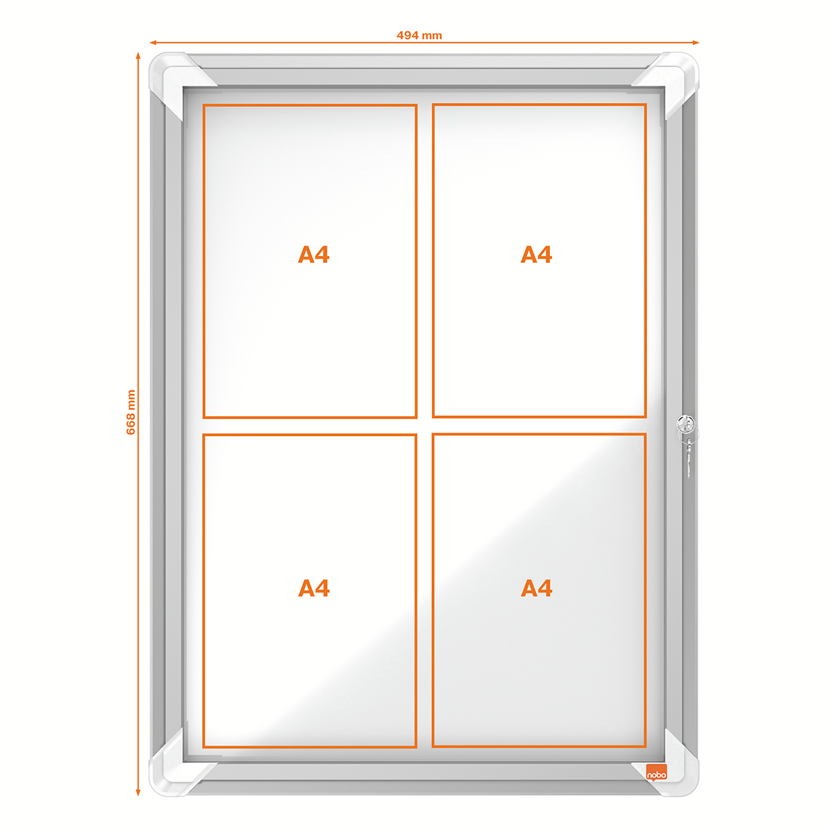 Nobo External Glazed Case Swing Door Magnetic White 4 X A4